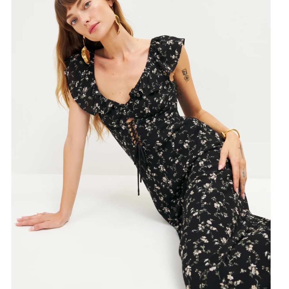 Reformation Imala Midi Dress Black Floral Size 4
